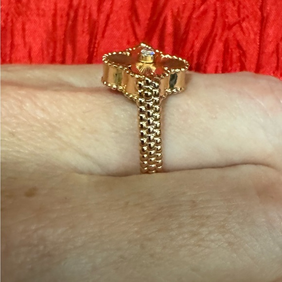 Clover carnelian two sided flip ring 925 silver 18k rose gold plated size 8 - Picture 11 of 12